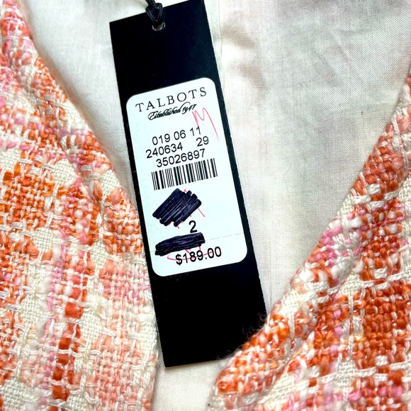 NWT Talbots Pink Orange And White Plaid Boucle Open Jacket Sz 2 - Picture 6 of 6